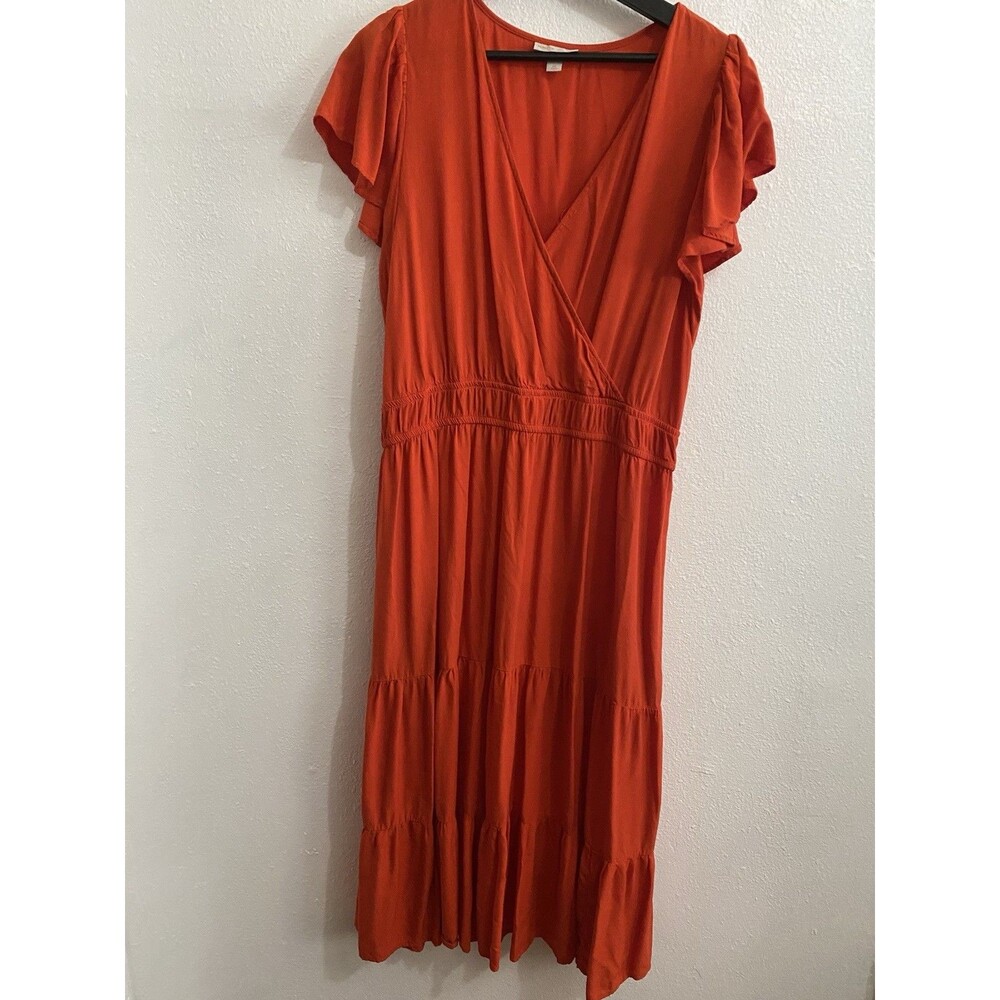 Knox Rose Maxi Orange Faux Wrap Tiered Peasant Boho Dress XXL 2X Excellent! L31